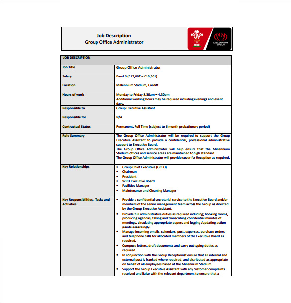 Office Administrator Job Description Templates 11 Free Sample 