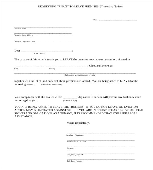 three day notice eviction notice template