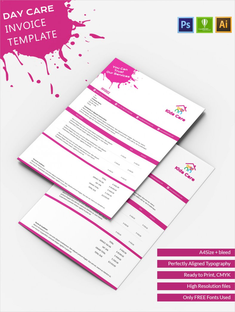 unique day care a4 invoice template word pdf free