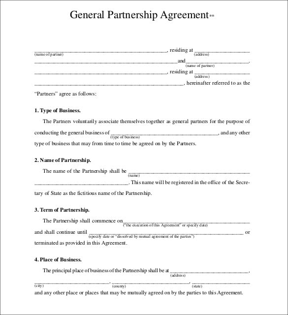 general partnership agreement pdf format