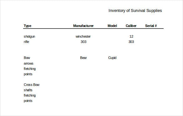 warehouse inventory template in survival supplies