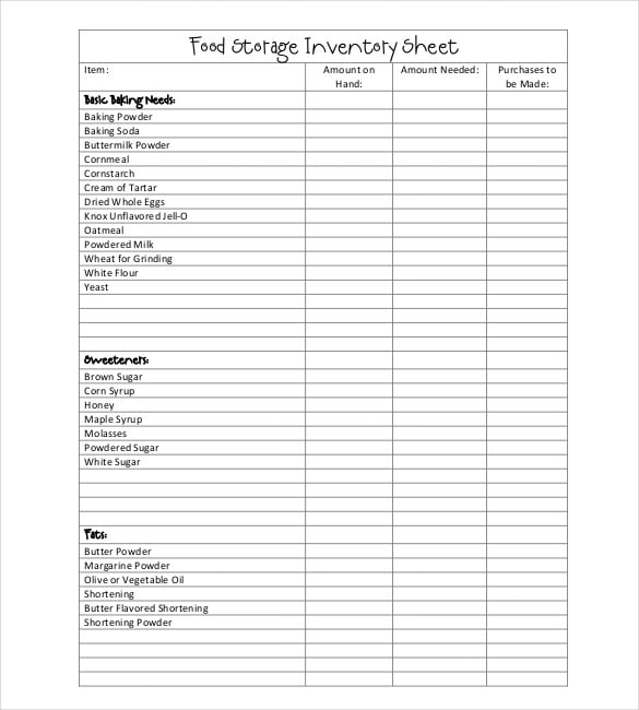 food storage inventory sheet