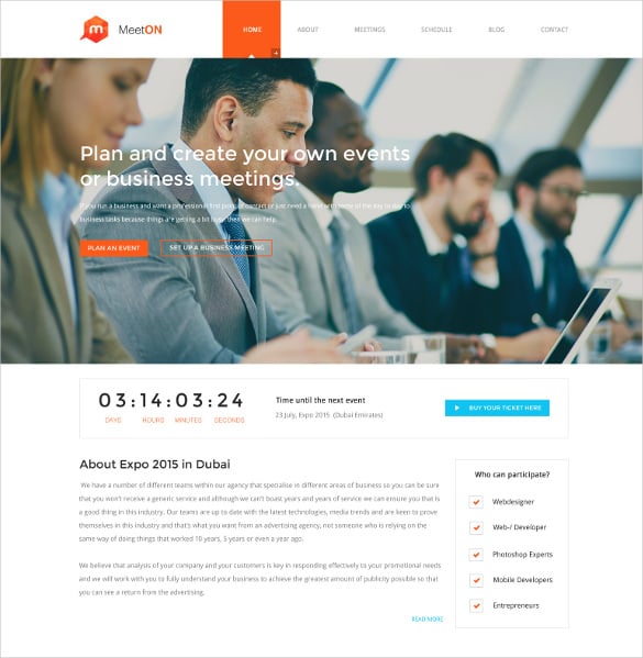 event conference planning website theme
