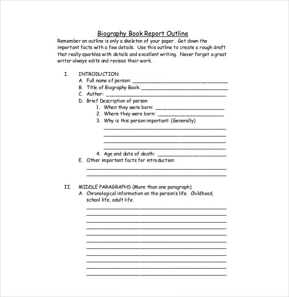 biography book report outline