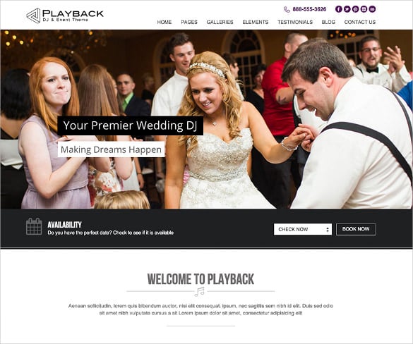 premium wedding event dj website theme