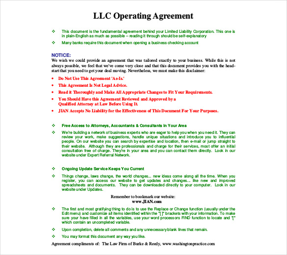 llc operating agreement template