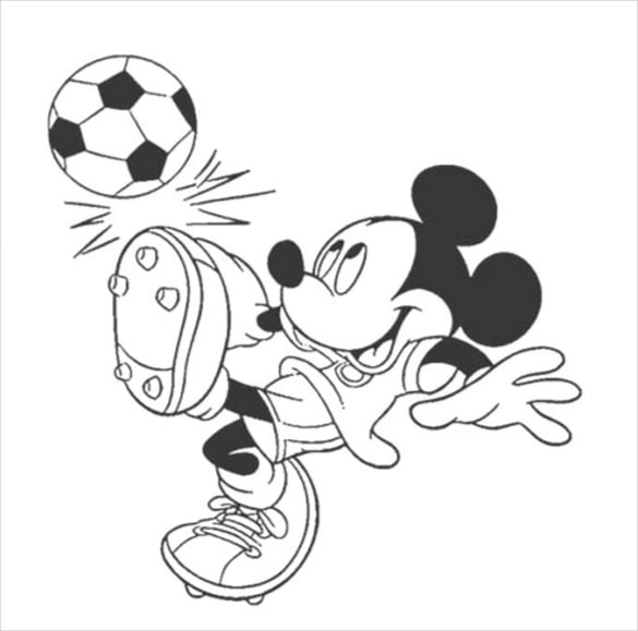 mickey mouse playing foot ball coloring page pdf free download