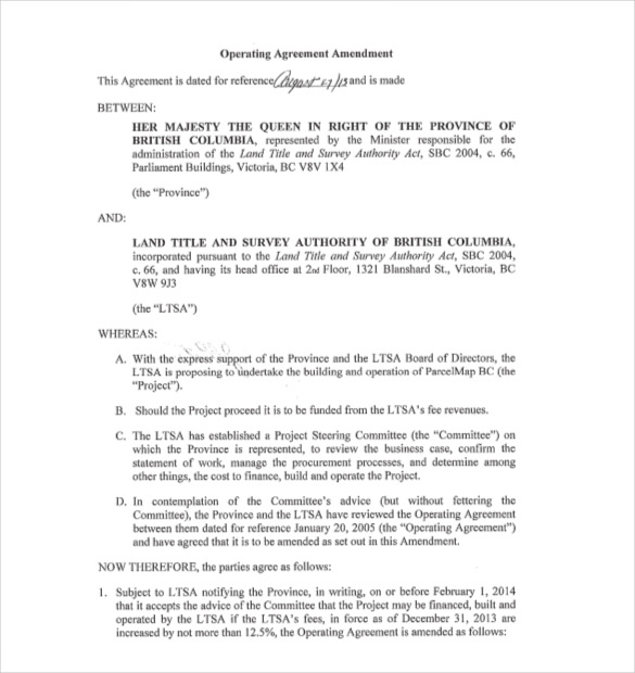 operating agreement amendment