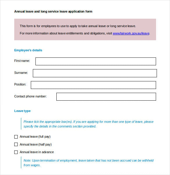 employee leave application form