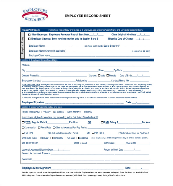 32+ Employee Record Templates in Word Apple Pages Google Docs PDF