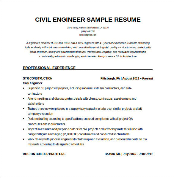 editable resume for civil engineeer in word doc download