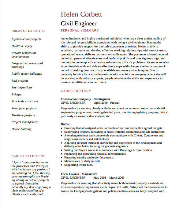 24+ Civil Engineer Resume Templates - PDF, DOC