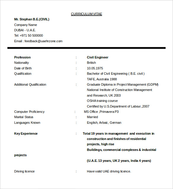 resume format civil engineer fresher word