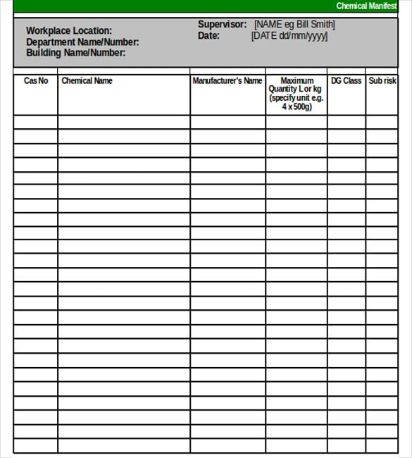 Free Chemical Inventory Worksheet Template Templates At Intended For 