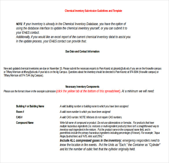 Chemical Inventory Template 14+ Free Word, Excel Documents Download