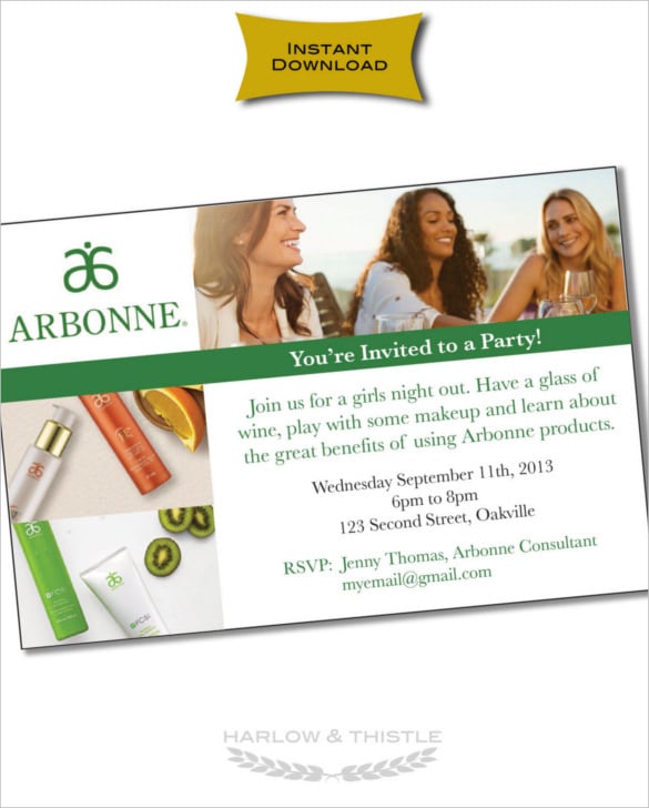 download printable arbonne party email invitation template