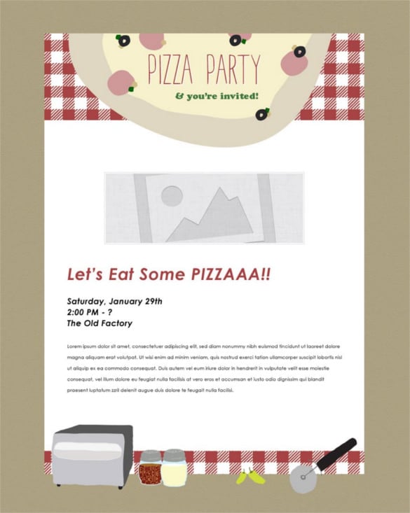 pizza party email invitation template for free