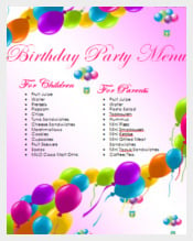 Birthday Party Delicious Menu Template free