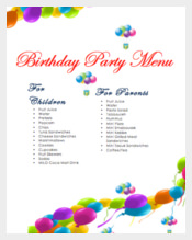Birthday Party Menu Template free