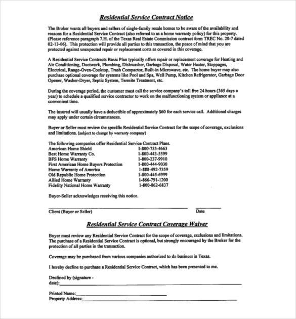 residential-service-contract-notice-agreement