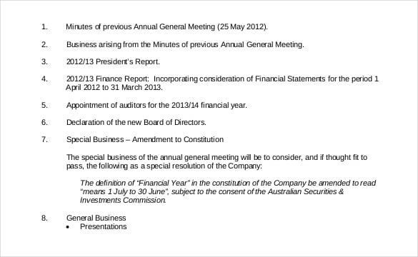 free download pdf format notice of annual general meeting template