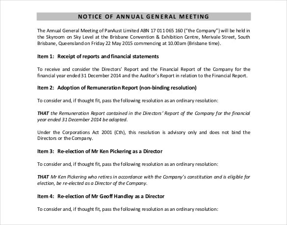 notice of annual general meeting free pdf template download