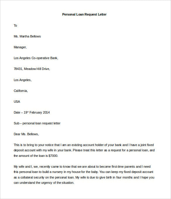 sample personal loan request letter template download for free