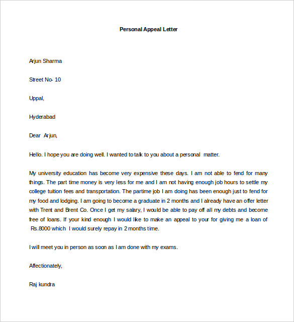 sample personal appeal letter template in word download