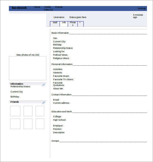 free download facebook info template editable