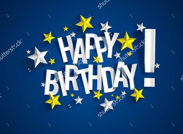 happy birthday card template with blue silver stars vector illustration