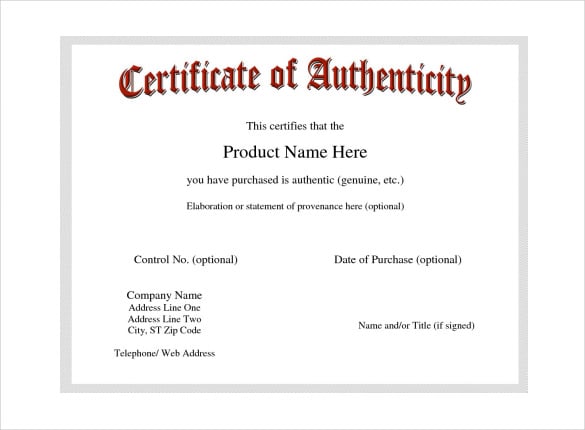 Certificate of Authenticity Template -Certificate Templates | Free ...