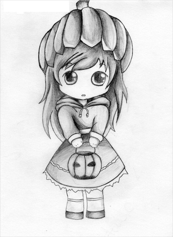 girl with basket cute drawing template