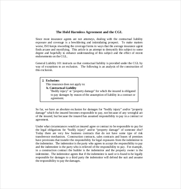 Hold Harmless Agreement Template 14+ Free Word, PDF