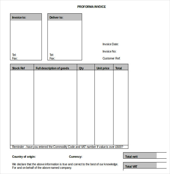 pro forma invoice template non commercial