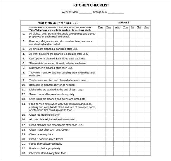 Kitchen Cleaning Checklist Templates 12 Free Docs Xlsx PDF 