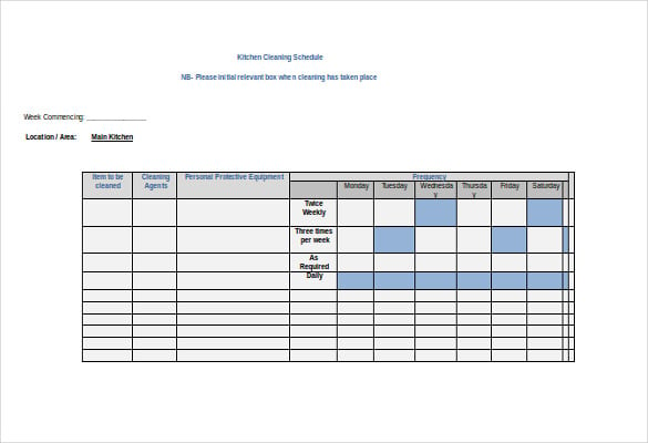 free download doc format kitchen cleaning schedule template