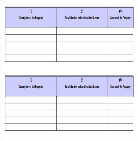 sample template for property inventory record