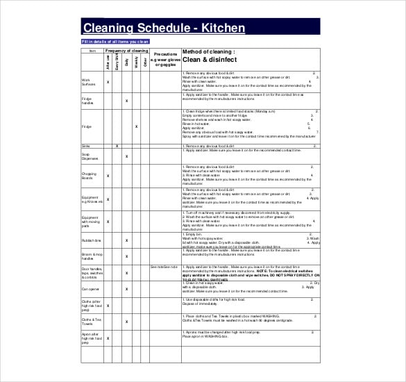 kitchen cleaning schedule free download pdf template