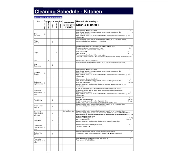 Printable Commercial Kitchen Cleaning Schedule Template