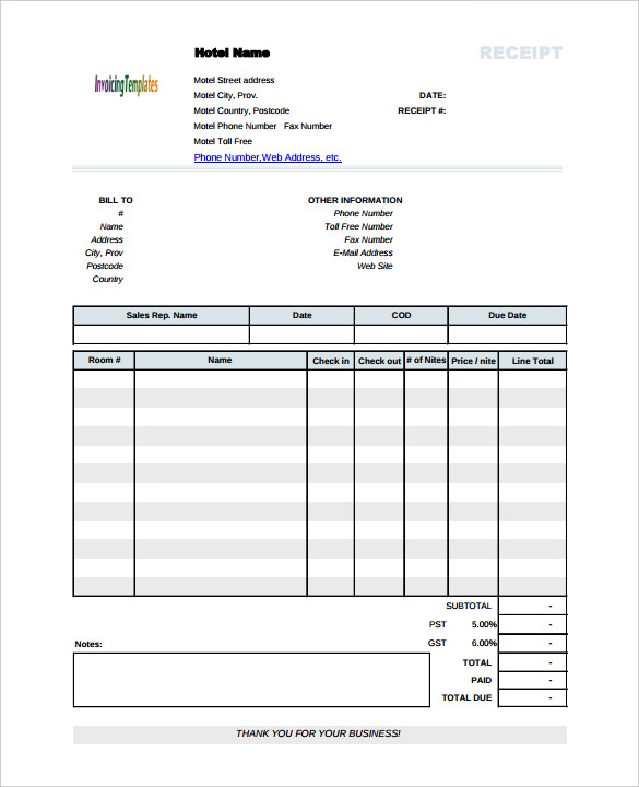 20 Hotel Receipt Templates Pdf Doc Excel Free