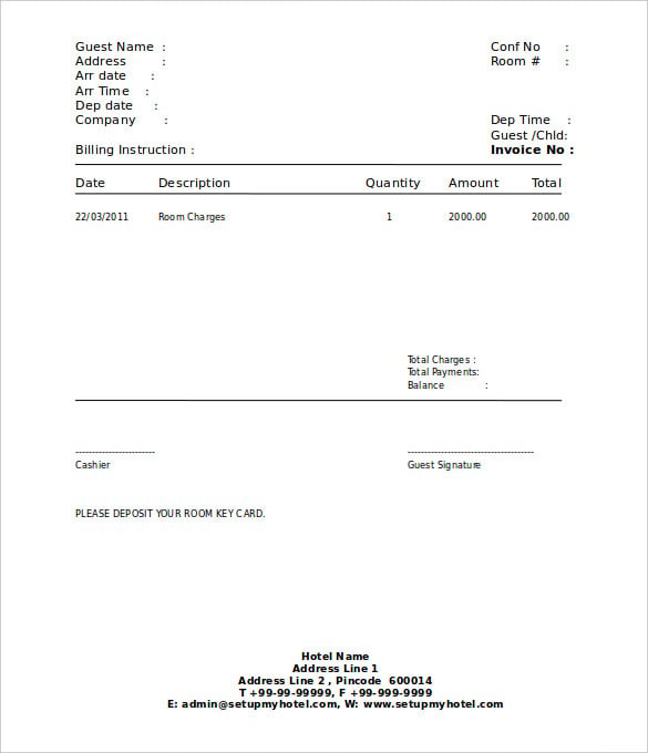 editbale hotel receipt template word doc download