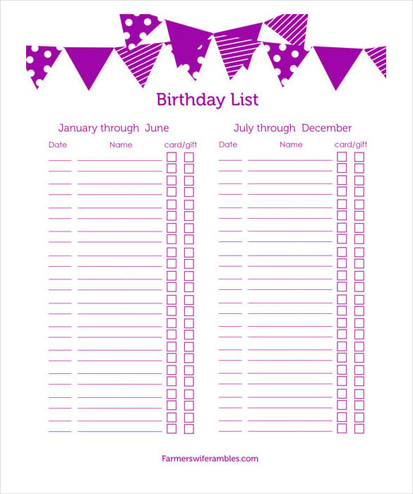 18 Birthday List Templates Free Sample Example Format Download 