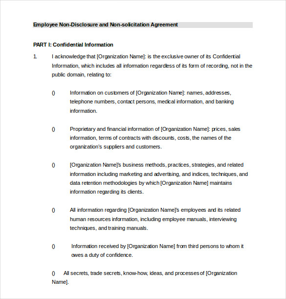 non disclosure employee agreement document