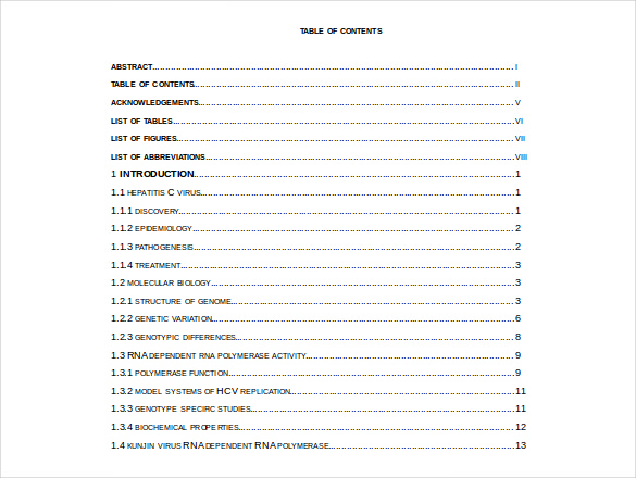 Format manual table of contents word