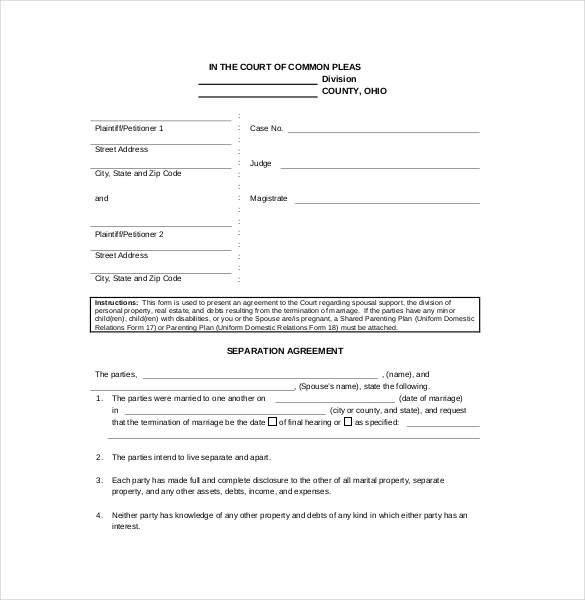 Separation Agreement Template 14 Free Word Pdf Document Download 5044