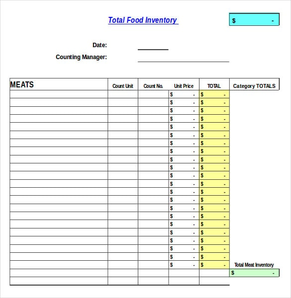 an inventory excel template for food menu in computer