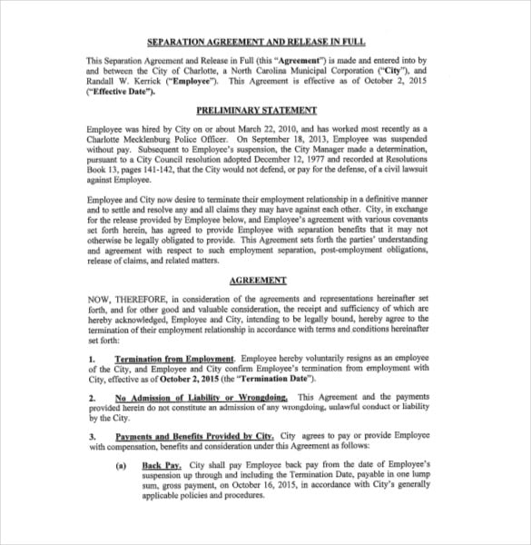 separation agreement priliminary statement