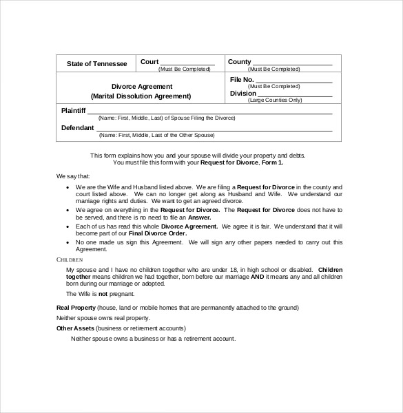 Separation agreement template