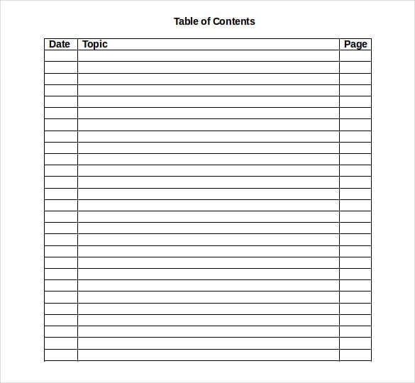 free download table of content doc format template
