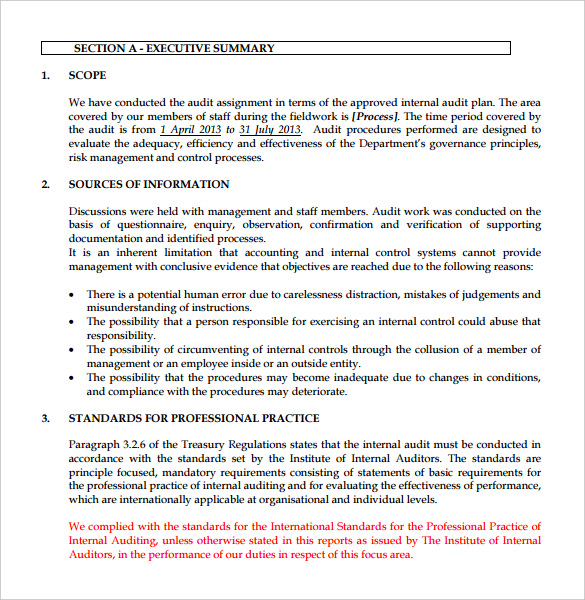 finance internal audit report template pdf format download